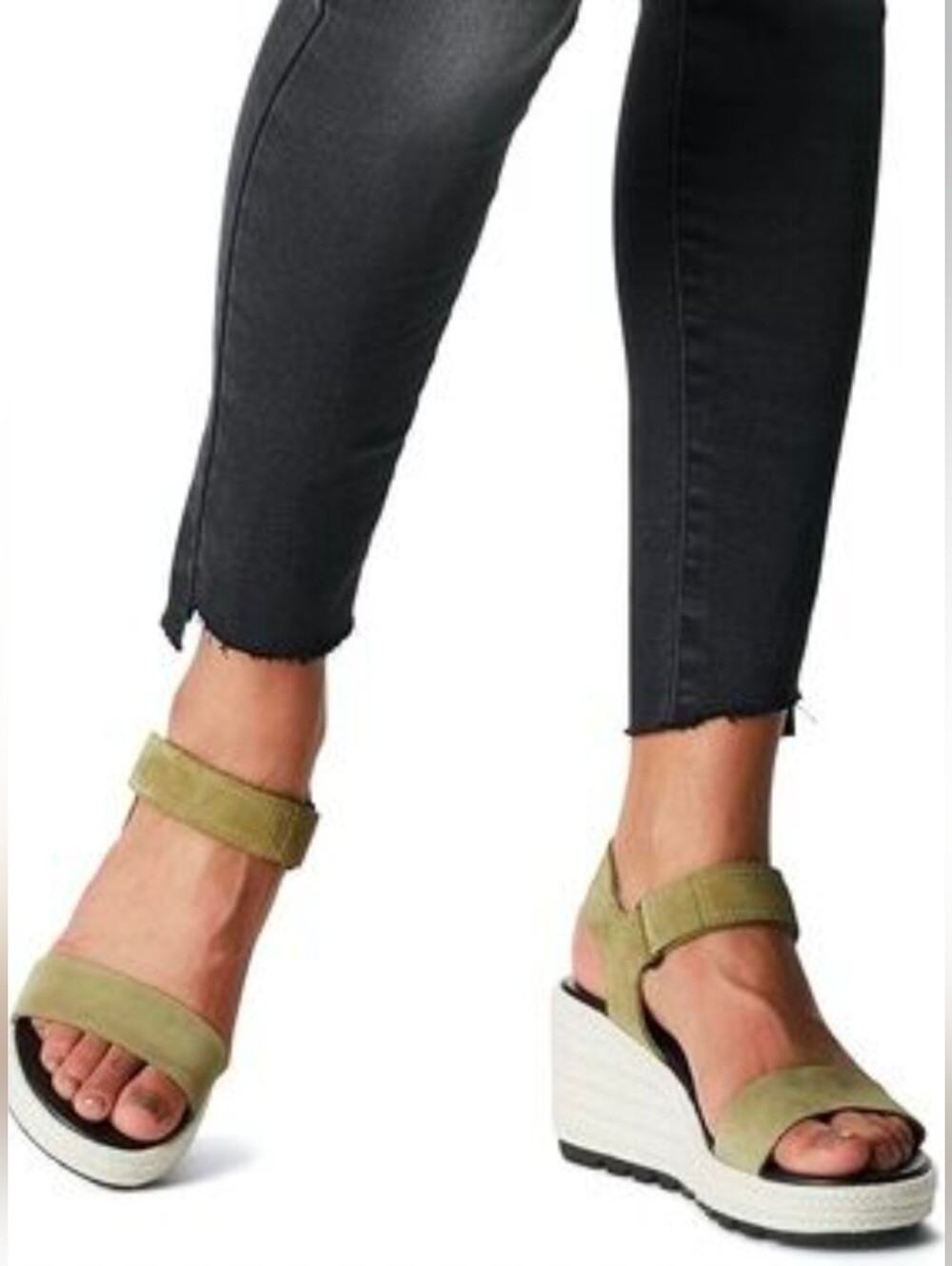 Sorel Cameron Olive Green Suede Wedge Sandals Size 7.5